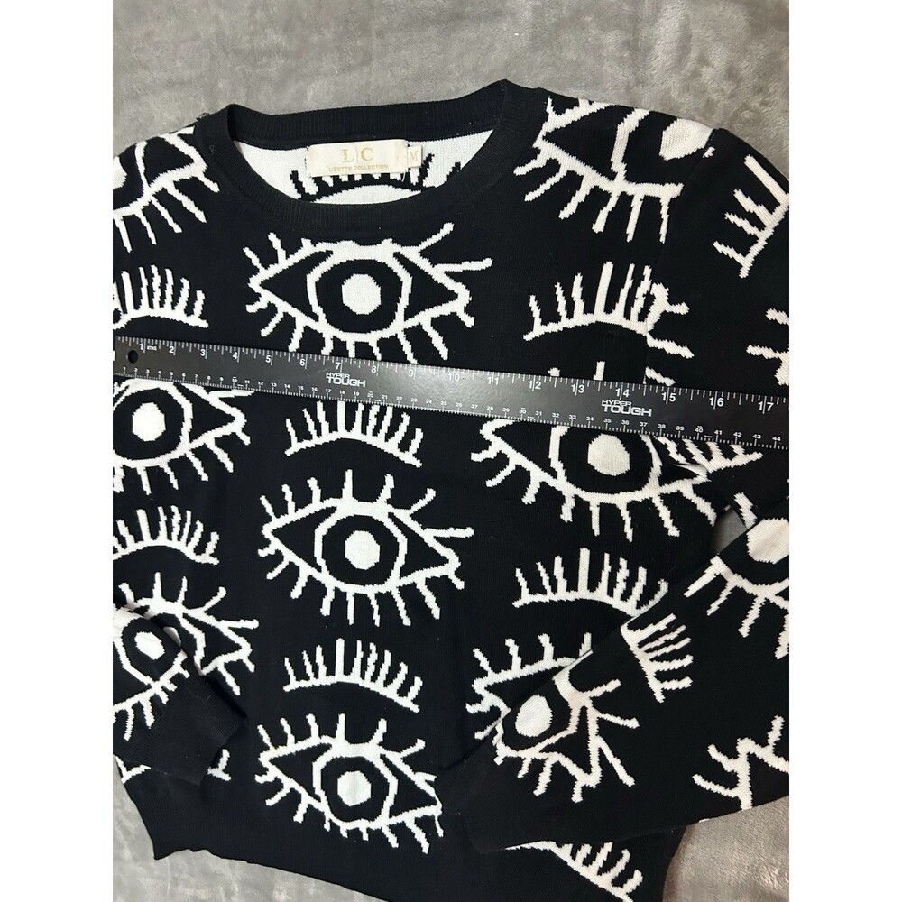 LC Lizette Collection Eye Print Sweater Womens Medium Black White Graphic - Picture 3 of 6